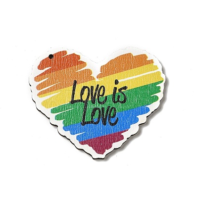 Rainbow/Pride Flag Theme Single Printed Aspen Wood Pendants WOOD-G014-21-1