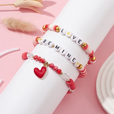 3Pcs 3 Style Polymer Clay Heishi Surfer Stretch Bracelets Set BJEW-TA00317-1