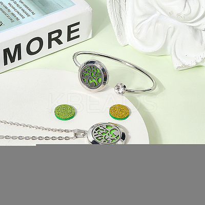 1Pc Stainless Steel Open Cuff Bangles & 1Pc Stainless Steel Pendant Neclace AJEW-SC0004-06E-1