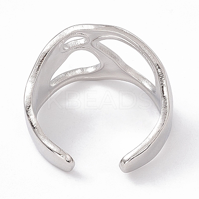 Non-Tarnish 304 Stainless Steel Wide Hollow Open Cuff Ring for Women RJEW-G275-03P-1