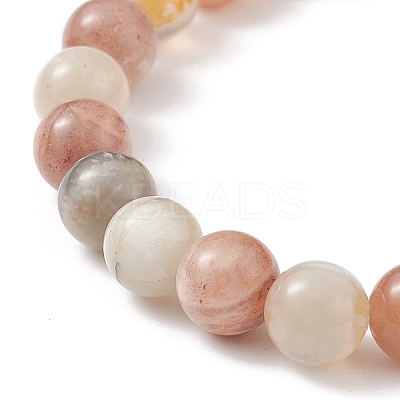 Natural Multi-Moonstone & Alloy Buddha Head Beaded Stretch Bracelet BJEW-JB08913-02-1