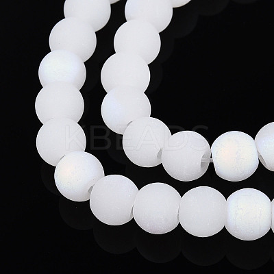 Frosted Imitation Jade Glass Beads Strands GLAA-T032-J6mm-MBB01-1