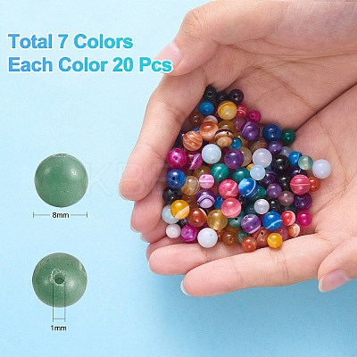 200Pcs 10 Colors Natural Striped Agate/Banded Agate Beads G-SZ0002-01-1