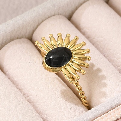 Flower 304 Stainless Steel Enamel Open Cuff Rings for Women RJEW-G338-15G-02-1