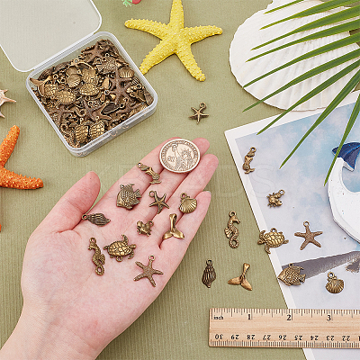 100Pcs 10 Styles Ocean Series Tibetan Style Alloy Pendants FIND-AR0005-86-1