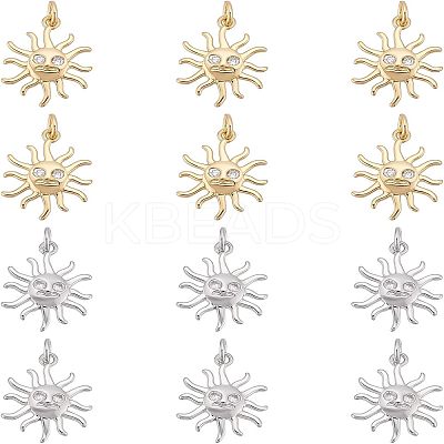 12Pcs 2 Colors Rack Plating Brass Micro Pave Clear Cubic Zirconia Pendants KK-FH0003-95-1