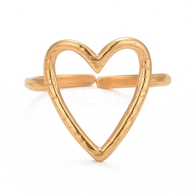 Ion Plating(IP) 304 Stainless Steel Open Heart Cuff Ring for Women RJEW-C025-22G-1