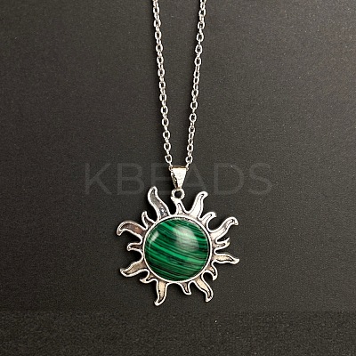 Synthetic Malachite Sun Pendant Alloy Chain Vintage Necklaces LS-WB3716-4-1