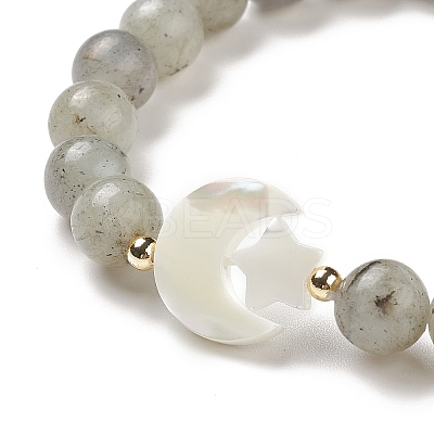 Natural Labradorite & Synthetic Hematite Stretch Bracelet BJEW-M236-01K-1