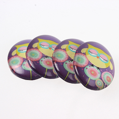Cartoon Owl Printed Glass Oval Cabochons X-GGLA-N003-20x30-B01-1