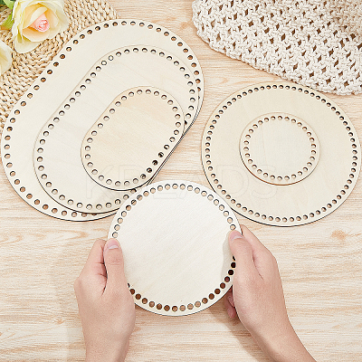 Flat Round & Oval Wood Knitting Crochet Bottoms DIY-FG0005-02-1