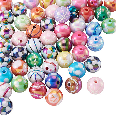 50Pcs 5 Styles Sport UV Plating Acrylic Beads Sets OACR-TA0004-14-1