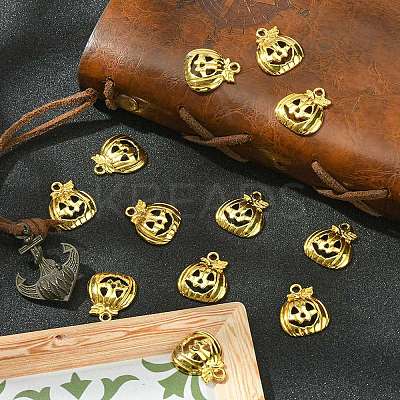 20Pcs Halloween Pumpkin Jack-O'-Lantern Alloy Pendants TIBEP-YW0001-43G-1