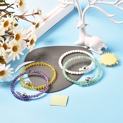 Reiki Crystal Natural Mixed Stone Beads Bangle for Girl Women BJEW-JB06802-1