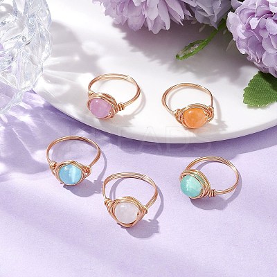 Round Natural Selenite Finger Rings RJEW-JR00763-1