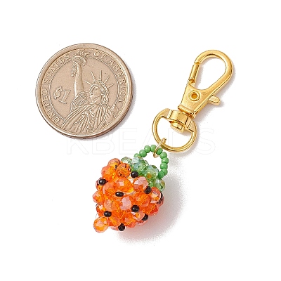 Glass Seed Beaded Strawberry Pendant Decoration HJEW-MZ00160-05-1