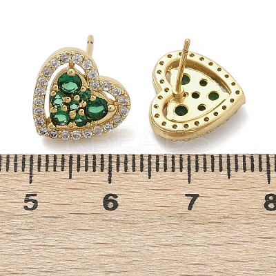Heart Brass Micro Pave Cubic Zirconia Stud Earrings EJEW-M082-15G-1