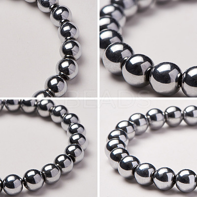 Silver Plate Non-magnetic Synthetic Hematite Round Beads Stretch Bracelets BJEW-PH0001-8mm-21-1