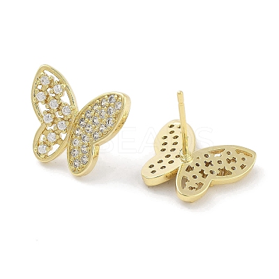 Brass Micro Pave Clear Cubic Zirconia Studs Earring for Women EJEW-S217-C01-1