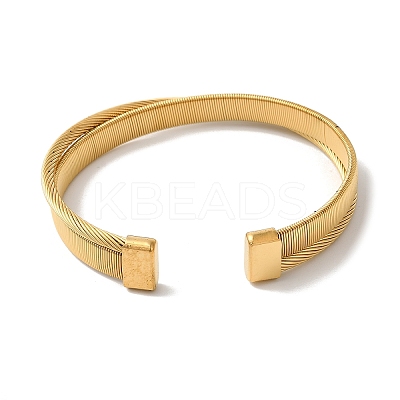 Stainless Steel Cross Open Cuff Bangles for Women BJEW-G719-10G-1
