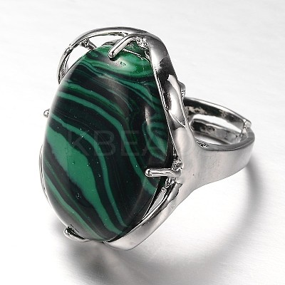 Adjustable Oval Brass Malachite Wide Band Rings RJEW-L062-03K-1