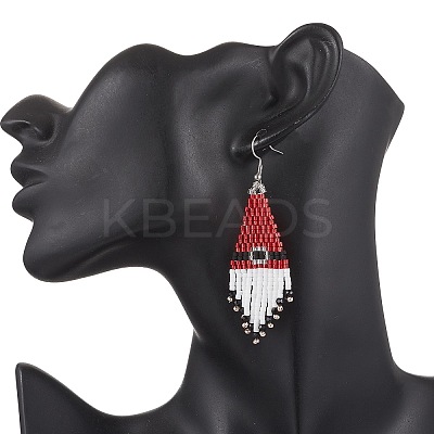 304 Stainless Steel Glass Seed Beads Christmas Hat Dangle Earrings EJEW-MZ00528-1