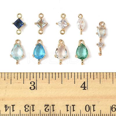 18Pcs 9 Styles Brass Pave Transparent Glass Links/Connectors GLAA-FS0002-34-1