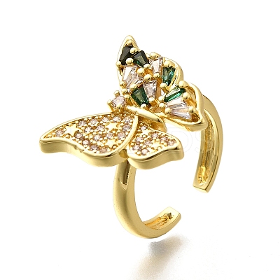 Rack Plating Brass Micro Pave Cubic Zirconia Cuff Finger Rings for Women RJEW-M028-25G-07-1