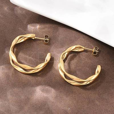304 Stainless Steel Two-layer C-Shaped Stud Earrings EJEW-P324-11G-1