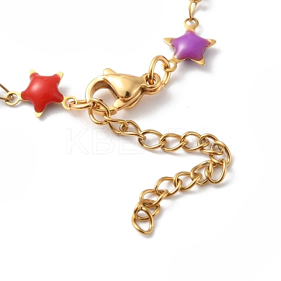 Enamel Star & Heart Link Chain Necklace NJEW-H169-02G-1