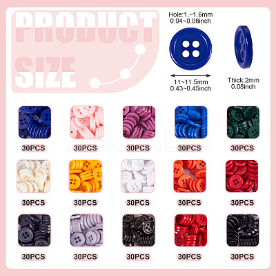 450Pcs 15 Styles Resin Buttons RESI-TA0004-13-1