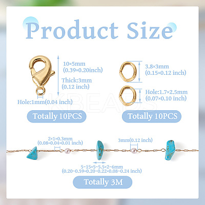 3m Natural Synthetic Turquoise Chips & ABS Plastic Imitation Pearl Beaded Chains Necklace Making Kits CHC-TA0001-30C-1