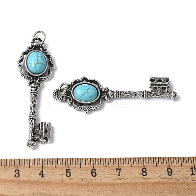 Key Brass Synthetic Turquoise Big Pendants KK-D361-01AS-31-1