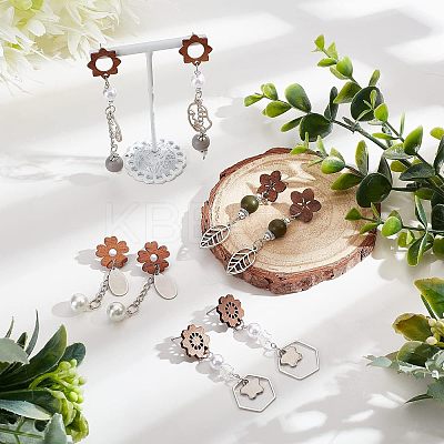 36Pcs 6 Style Walnut Wood Stud Earring Findings MAK-NB0001-11-1