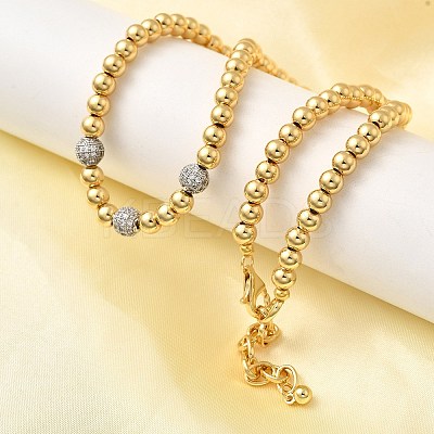 Brass Micro Pave Clear Cubic Zirconia Round Beaded Necklaces for Women NJEW-K392-17G-1