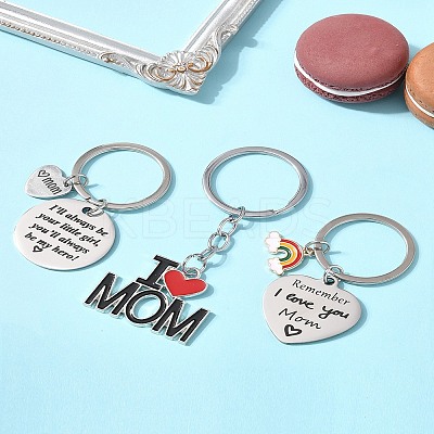 1Pc Mother's Day Gift 201 Stainless Steel Heart with Word Remember I Love You Mom Keychains KEYC-FS0001-11-1