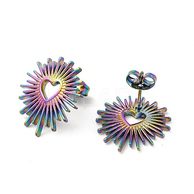 Ion Plating(IP) 304 Stainless Steel Hollow Out Heart Stud Earrings for Women EJEW-E271-02M-1
