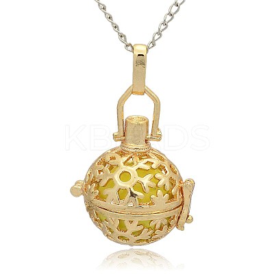Golden Tone Brass Hollow Round Cage Pendants KK-J232-07G-1