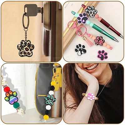 14Pcs 14 Styles Dog Paw Print Food Grade Eco-Friendly Silicone Beads SIL-YW0002-02-1