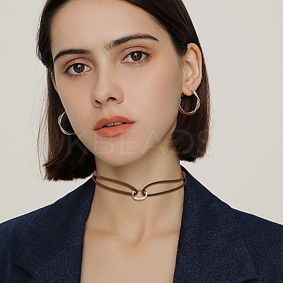 1Pc Alloy Ring Double Layer Faux Suede Cord Choker Necklaces for Women NJEW-CL0001-07-1