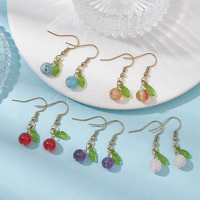 5 Pairs 5 Style Natural Mixed Gemstone Round Dangle Earrings EJEW-JE05492-S-1