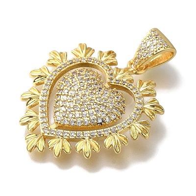 Heart Rack Plating Brass Micro Pave Clear Cubic Zirconia Pendant X-KK-U019-18G-03-1