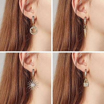 Clear Cubic Zirconia Cone Drop Huggie Hoop Earrings EJEW-SW00005-09-1