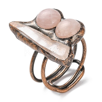 Nuggets Natural Quartz Crystal & Rose Quartz Adjustable Rings RJEW-A041-04R-1