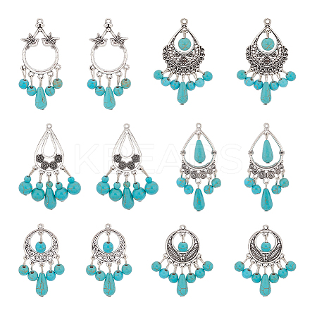 24Pcs 6 Styles Teardrop Dyed Synthetic Turquoise Pendants Set G-AR0004-98-1