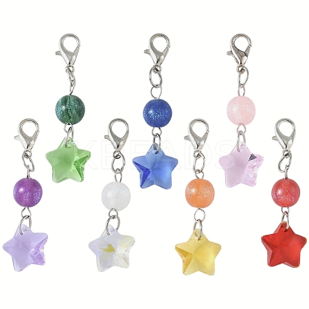 7Pcs 7 Colors Glass Star Round Pendant Decoration HJEW-YW00103-1
