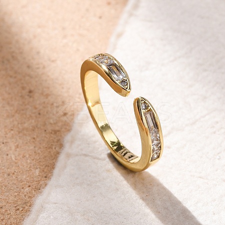 Brass Micro Pave Cubic Zirconia Open Cuff Rings for Women RJEW-G341-03G-02-1