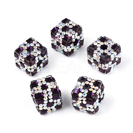 Polymer Clay Rhinestone Beads with Square Acrylic CLAY-T022-03C-1