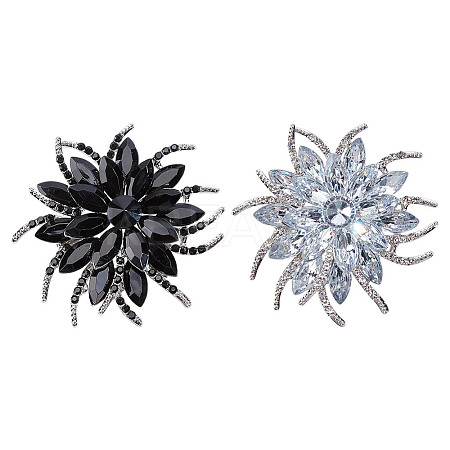 2Pcs 2 Colors Flower Alloy Glass Rhinestone Lapel Pins for Wedding Party JEWB-DR0001-07B-1