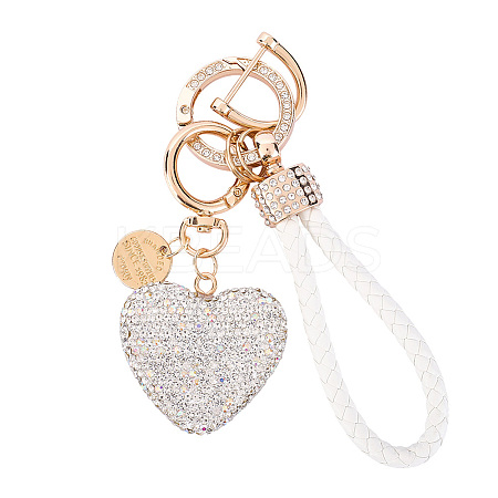 2Pcs 2 Styles PU Leather and Alloy Rhinestone Braided Keychain & Pendant Decorations KEYC-CN0001-11D-1
